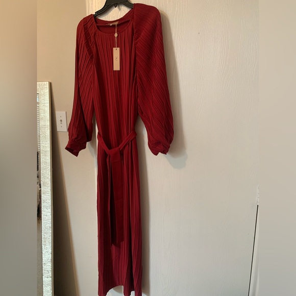 Veiled Collection Burgundy Pleated Dress - Picture 3 of 3